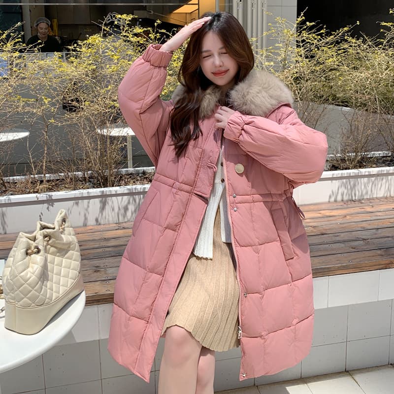 2025 New Autumn Winter Navy Collar Fox Fur Hooded Long Waist-Cinching Plus-Size 200 Jin Women's Down Jacket 241