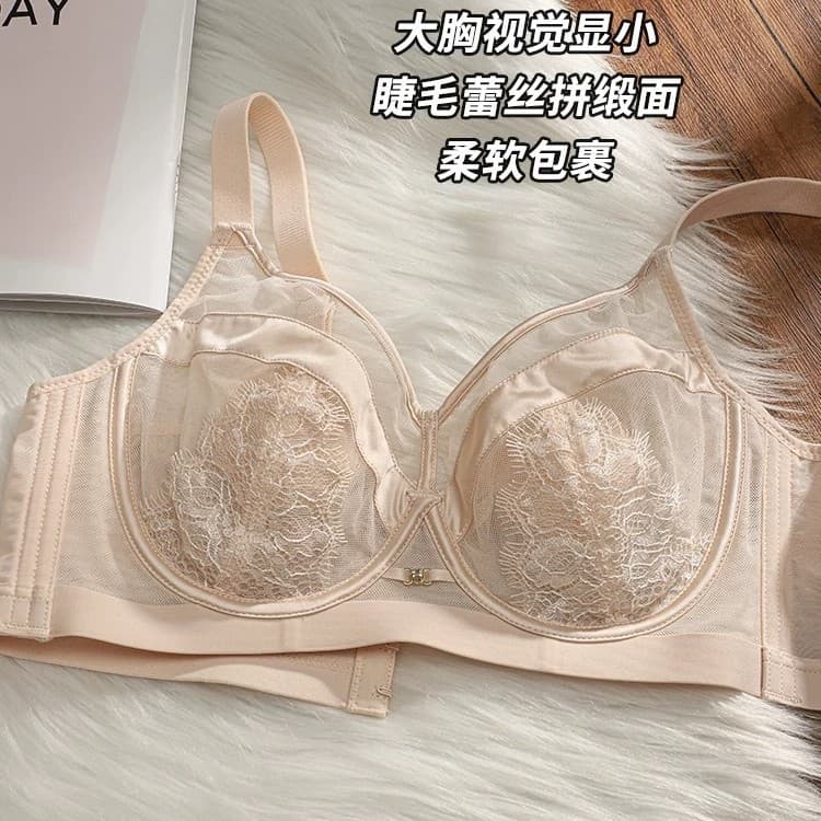 French soft steel ring lace bra for women with big breasts, small breasts, sexy lace soft support anti-sagging bra