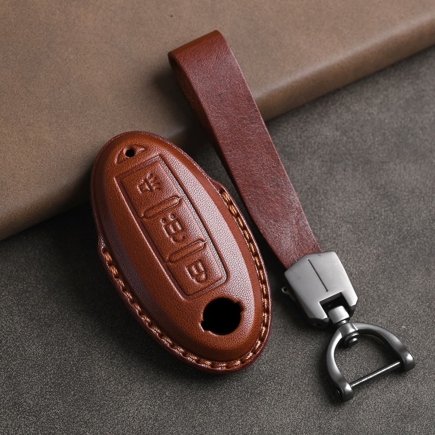 Genuine top-layer cowhide leather key case cover for Nissan Qashqai, Sylphy, Teana