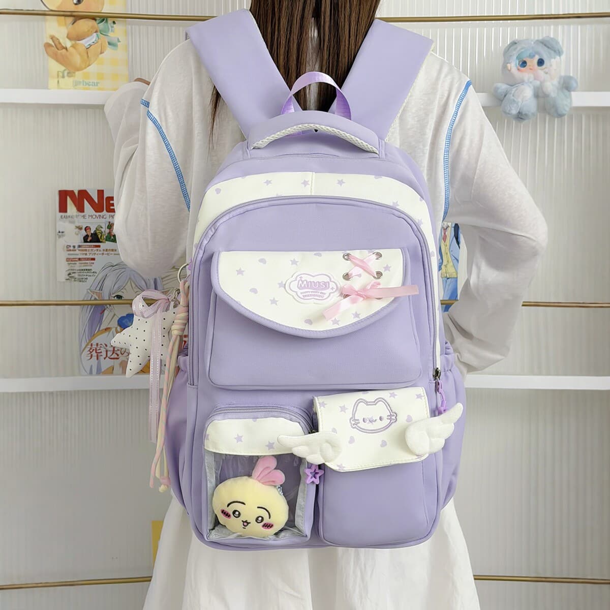 Cute girly style backpack student schoolbag girls high school junior high school students lightweight large capacity spine backpack
