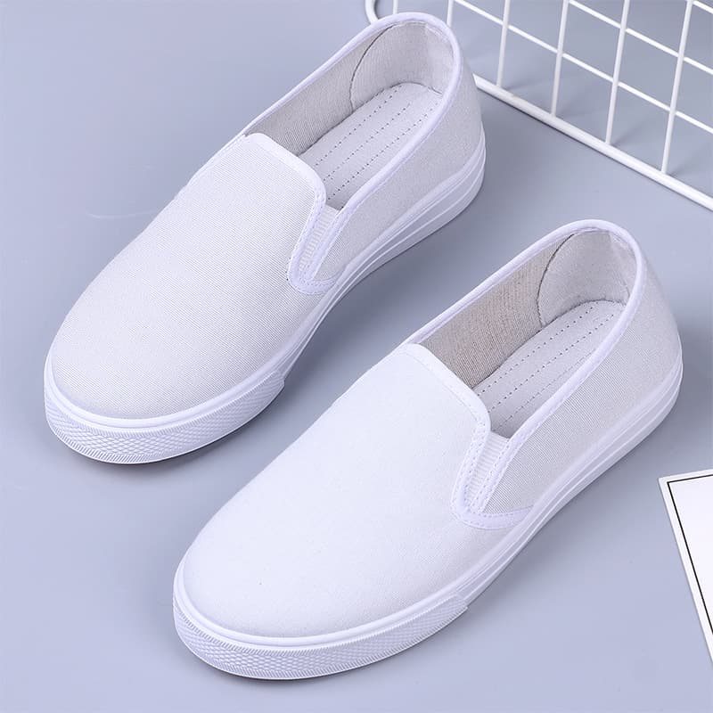 White Work Shoes Old Beijing Cloth Shoes Unisex Plain White Sneakers Soft Sole Gymnastics Shoes Morning Exercise Pure White Nurse Shoes Women