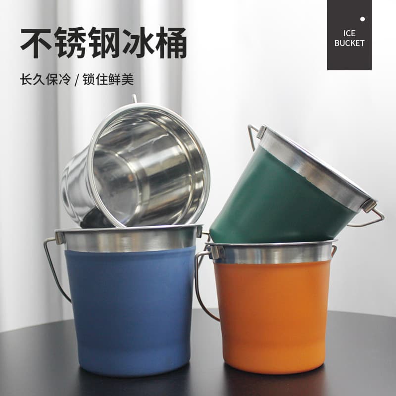 Stainless Steel Ice Bucket Cross-Border New Multifunctional Double-Ear Portable Ice Bucket Bar Outdoor Camping Beer Bucket
