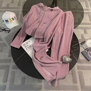 Casual Sportswear Set for Women Spring Autumn New Loose Short Hoodie Draping Slit Wide-Leg Pants Two-Piece Set