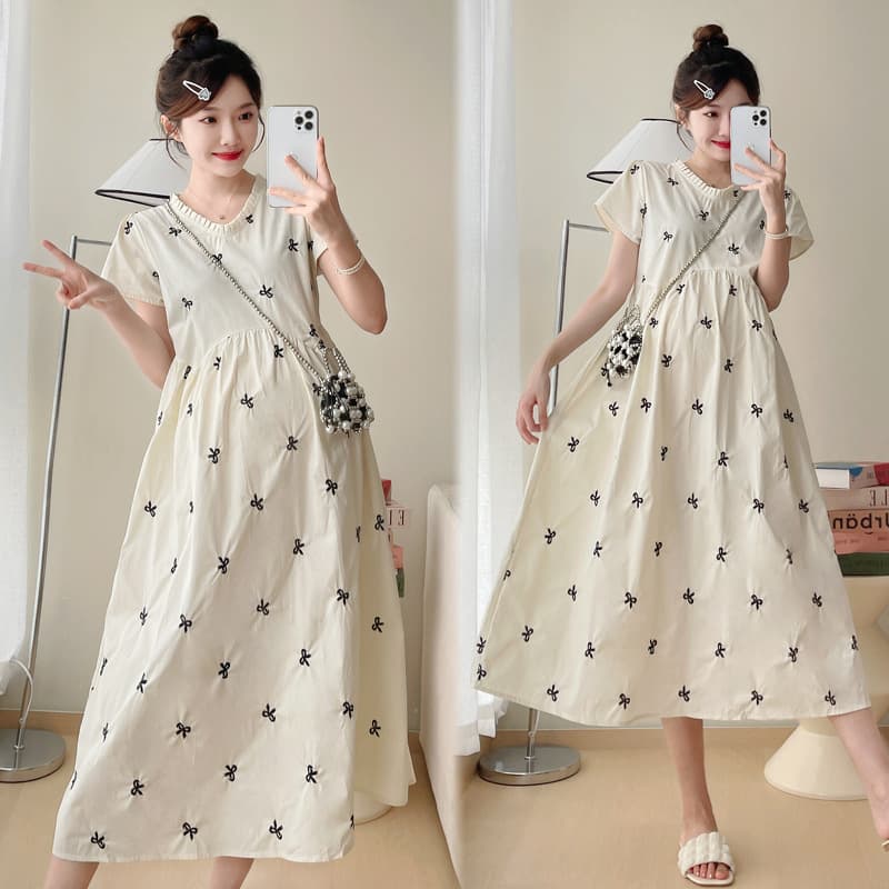 Maternity Summer Loose Anti-Aging Embroidered Dress 2025 New Small High-Waist Slim Midi Skirt