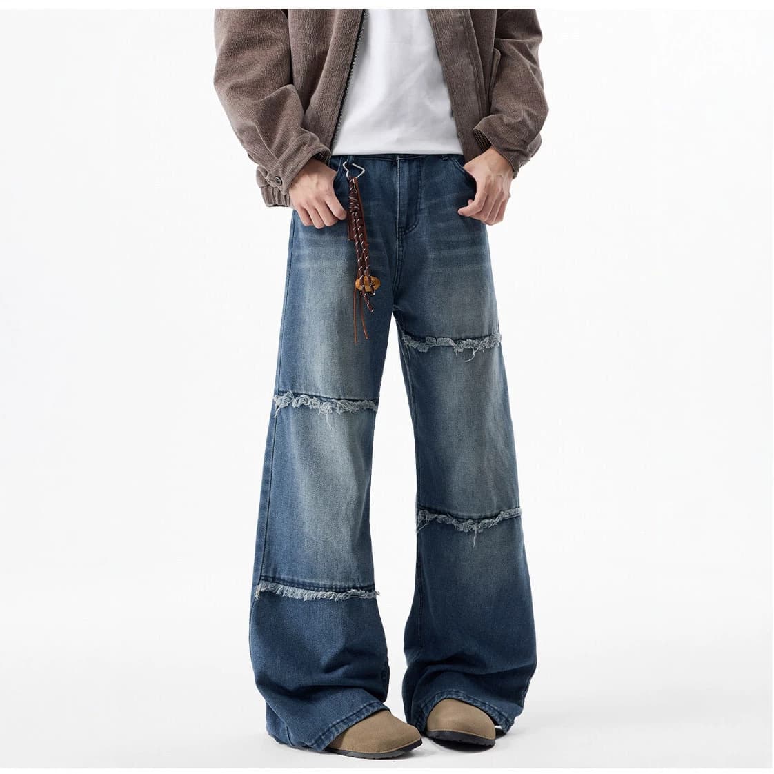 2026 Spring and Autumn Trendy Korean Style Cool Loose Harem Straight-Leg Pants Washed Blue Casual Jeans for Men