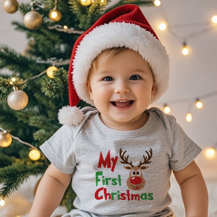 MY First Newborn Baby Breathable Pure Cotton Short-Sleeve Bodysuit Baby's First Christmas Onesie