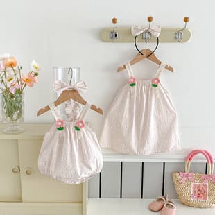 Summer 26 New Arrival Baby Clothes Girls Sleeveless Triangle Romper Bodysuit Toddler Cami Dress Sweet Sister Matching Outfit