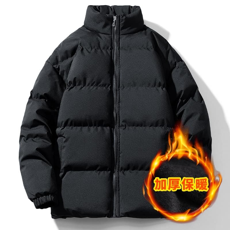 2024 Fall/Winter Fleece-Lined Warm Jacket Solid Color Versatile Fashion Outerwear Puffer Jacket Men's Youth Jacket