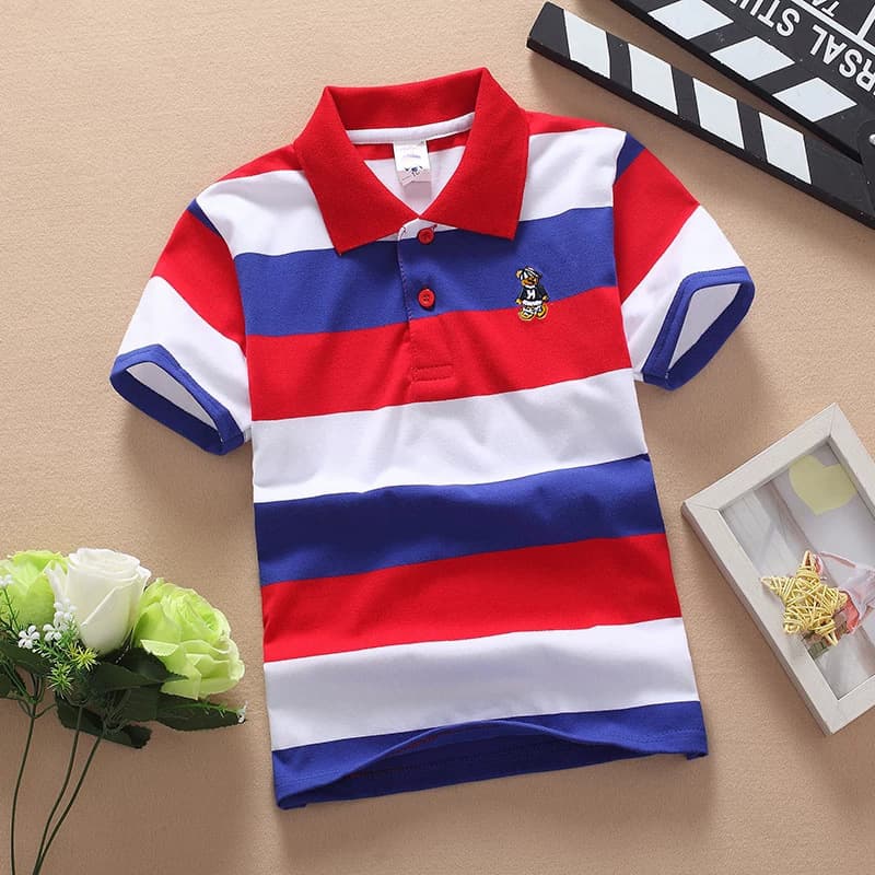 Kids Clothing Big Kids Short Sleeve T-Shirt Summer Wear Boys and Girls Striped Polo Shirt Stretch Cotton Round Neck T-Shirt 0-16 Years Old