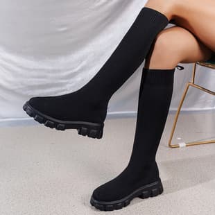 Autumn/Winter New European and American Fashion Plus Size Women's Boots Mid-Calf Stretch Knitted Sock Boots Platform Thick Sole In Stock Martin Boots