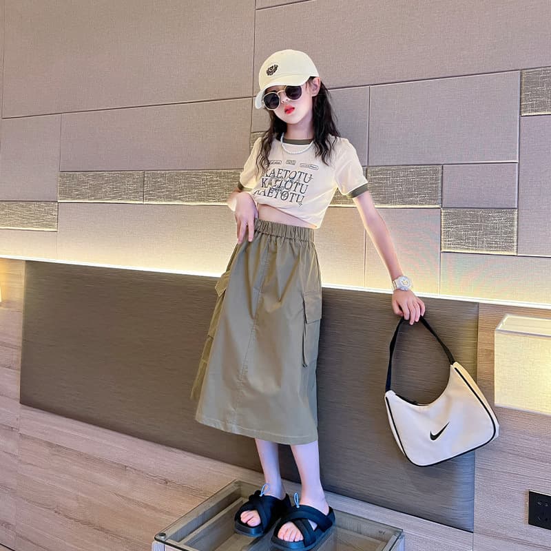 Girls Skirt Set Summer New Arrival Versatile Round Neck Children's Clothing Internet Sensation High-end Casual Two-piece Set Trendy