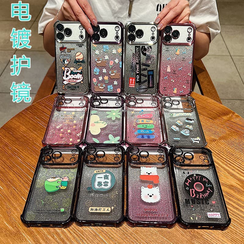 Cartoon anti-fall glitter powder electroplated soft rubber shell suitable for iqoo15 mobile phone case with lens film iqooz11 painted shell