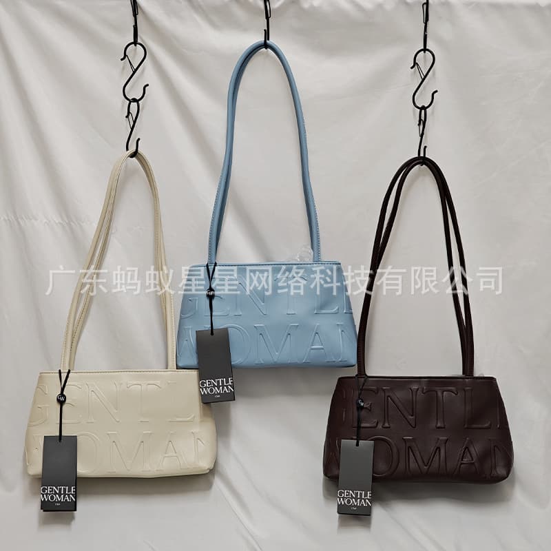 Thai Gentle Woman Leather Ballet Bag New Embossed Letter Design Underarm Shoulder Bag Versatile Commuter Bag