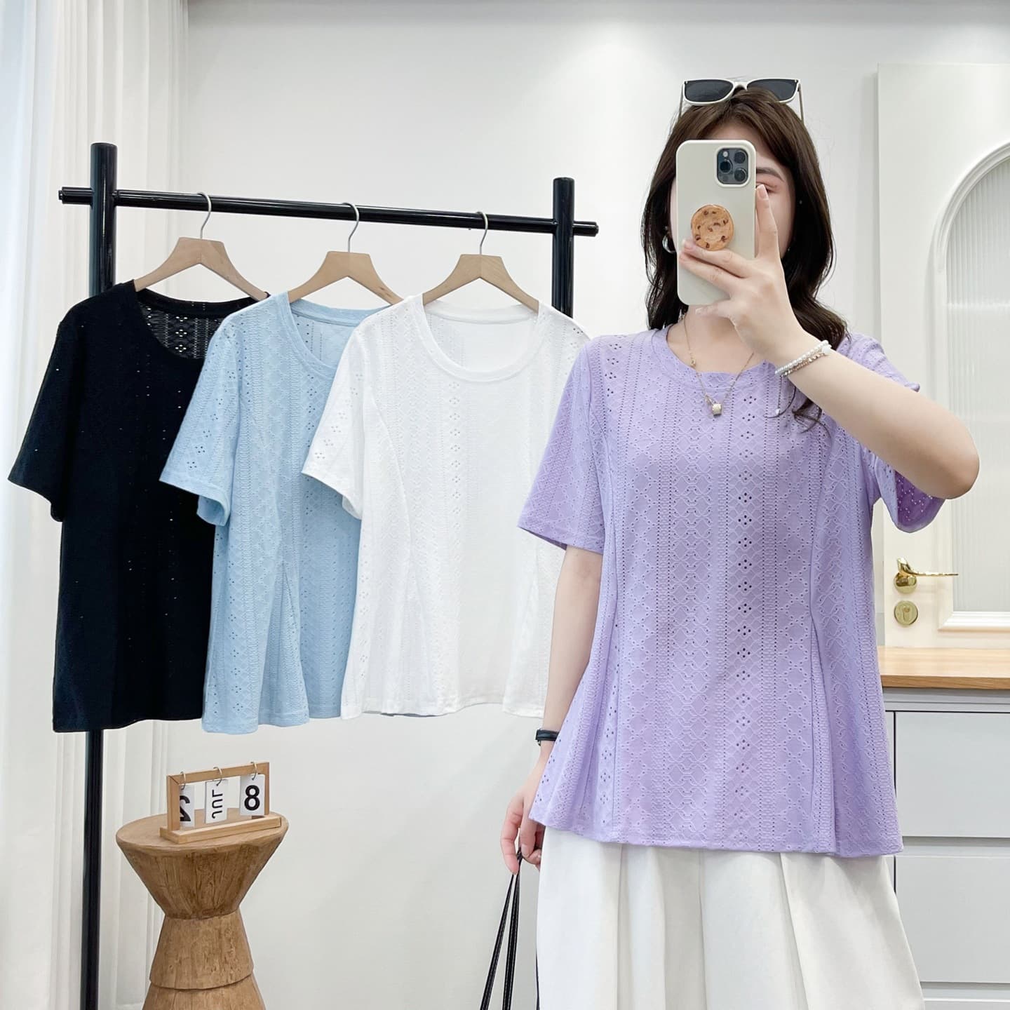 Plus Size Stylish Summer Short Sleeve T-Shirt Women 2026 New Plus Size Slimming Waist Belly Cover Cutout Short Sleeve 8867