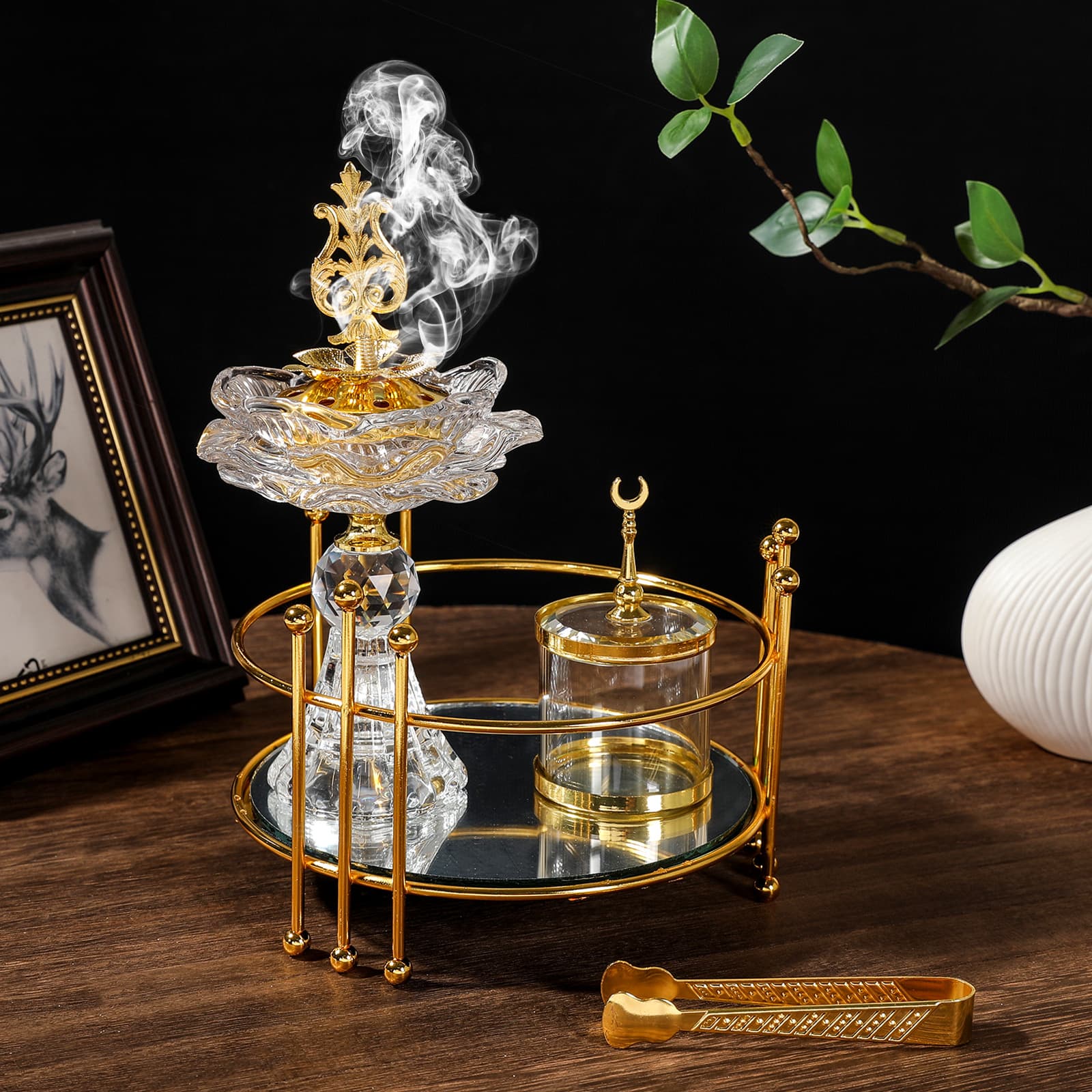 Cross-border electroplating crystal incense burner Arabic electroplating aromatherapy stove set Middle East iron electroplating incense burner wholesale