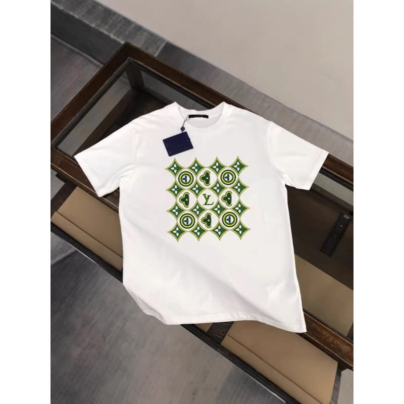 High-end luxury brand cool stylish design pattern print short-sleeve T-shirt for men and women, slim fit trendy couple top