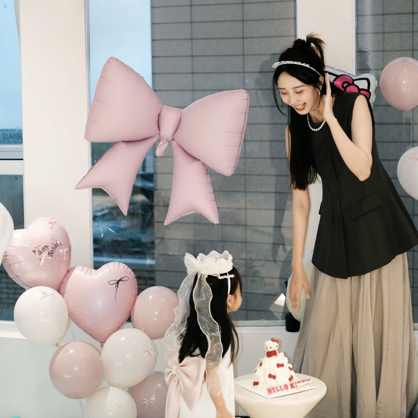 New Pink Ballet Style Large Bow Balloon for Girls Kids Birthday Adult Party Decoration Photo Prop