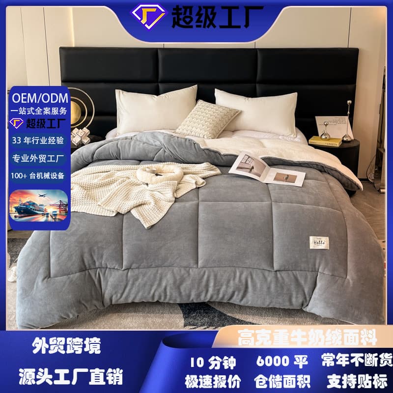 Cross-Border Foreign Trade Bestseller Milk Fleece Cuddle Quilt Minimalist Solid Color High-End Winter Quilt Manufacturer Direct Sales Naked Sleep Quilt Core