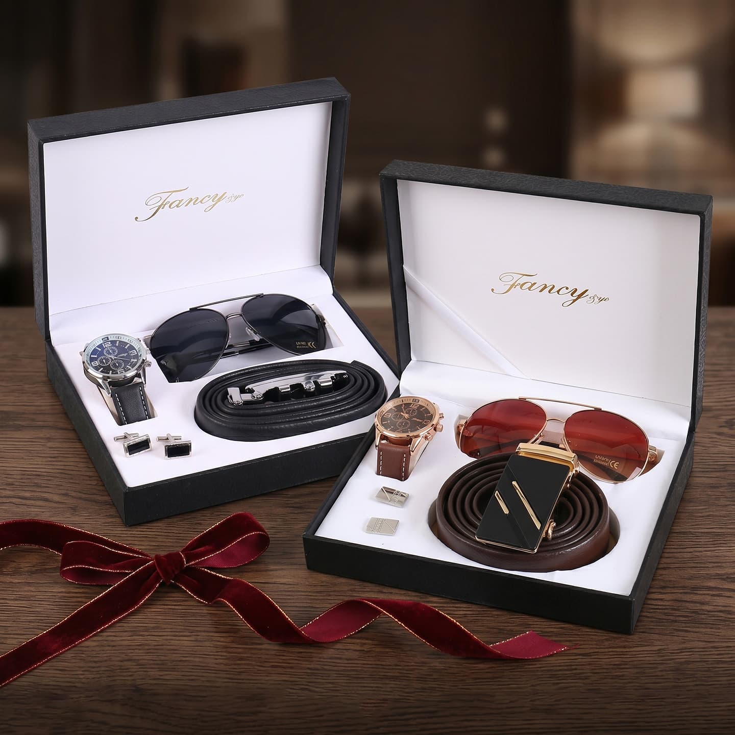 Christmas gift light luxury men's watch wooden box belt sunglasses cufflinks for boyfriend holiday birthday gift box set