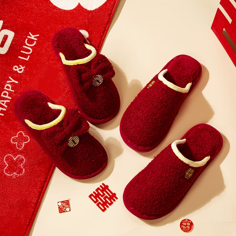 Wedding Slippers Festive Red Pair Four Seasons Newlywed Bridal Chamber Indoor Couple Premium Double Happiness Thick Sole Slippers