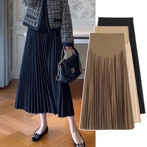 2024 Autumn/Winter Issey Miyake Twist Roman Korean Version Pleated Long Skirt with Belly Support Loose Maternity Long Skirt