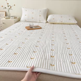 Class A Embroidered Soybean Fiber Mattress Pad, Soft Pad for Home Bedroom, Winter Foldable Mattress Topper 1