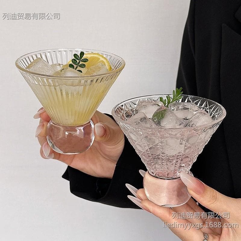 Stylish Striped Design Iced Americano Coffee Glass, French Vintage Champagne Glass, Premium Ice Cream Cup