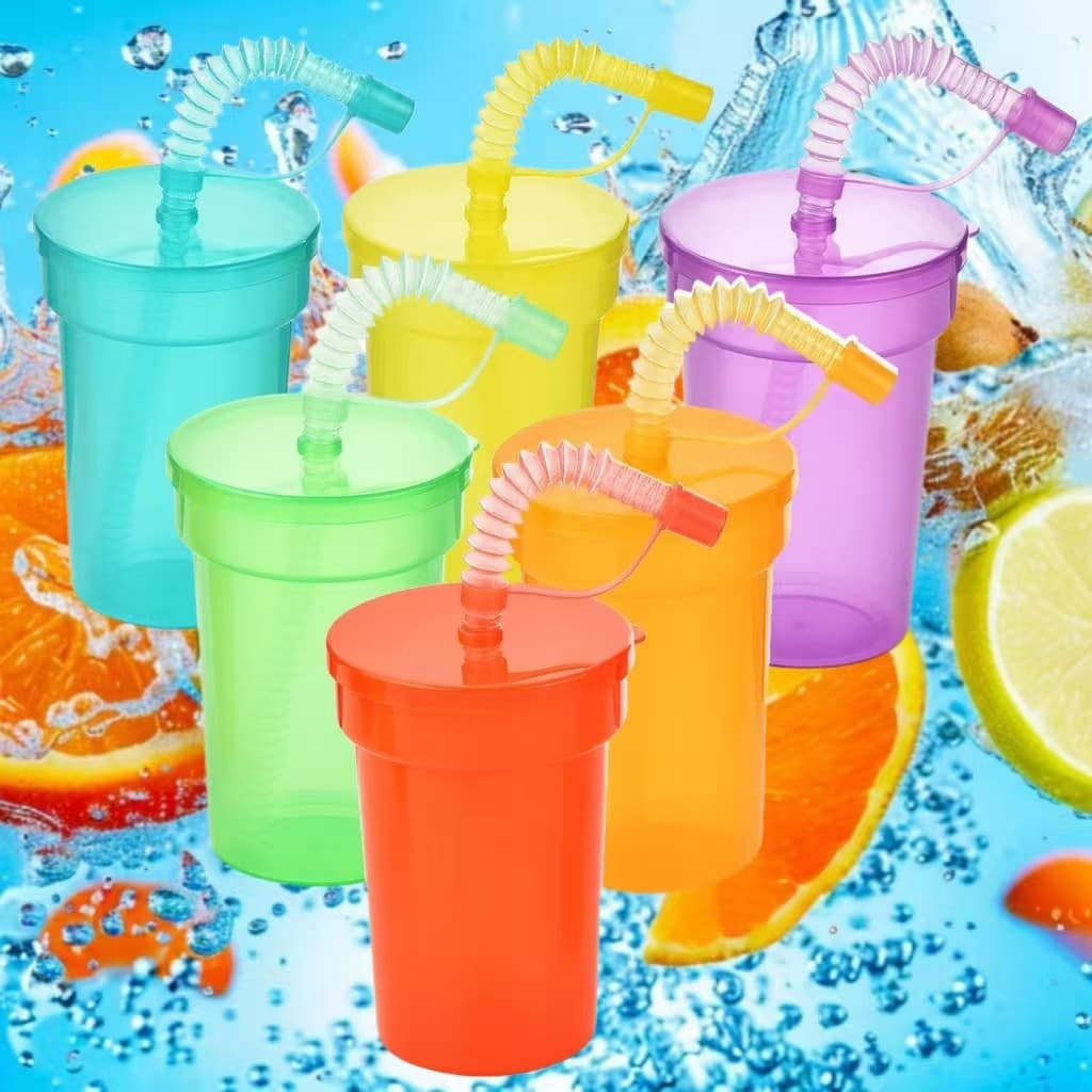 Cross-border model Amazon summer retractable straw plastic cup, 6-color rainbow straw cup, multi-purpose beverage juice
