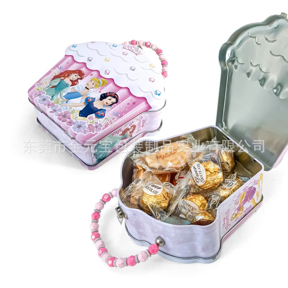 Dongguan Jinyuanbao Factory Creative Childlike Special-shaped Tinplate Portable Jar Bead Chain Handle Children's Holiday Gift Jar