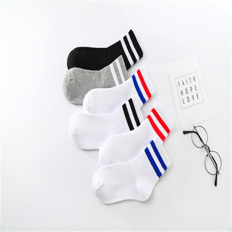 Children's striped white cotton socks, baby socks wholesale, two stripes, children's socks, boys' and girls' socks.