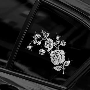 Rose Floral Car Sticker Sparkle Sandblasted Reflective Cross-Border Hot Selling Car Decal Motorcycle Sticker
