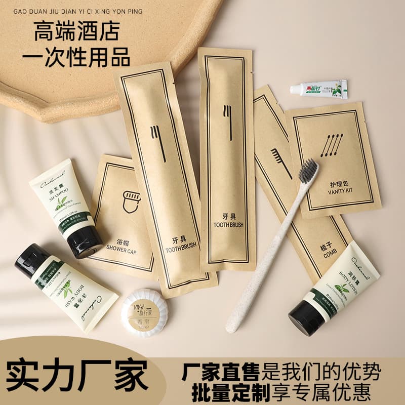 Premium hotel disposable toothbrush with toothpaste set in kraft paper packaging for homestays