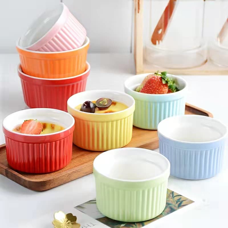 Export Ceramic Shufulei Baking Bowl, Color Glaze Striped Wicker Bowl, Dessert Pudding Bowl, Steamed Egg Bowl, Household Oven Bowl