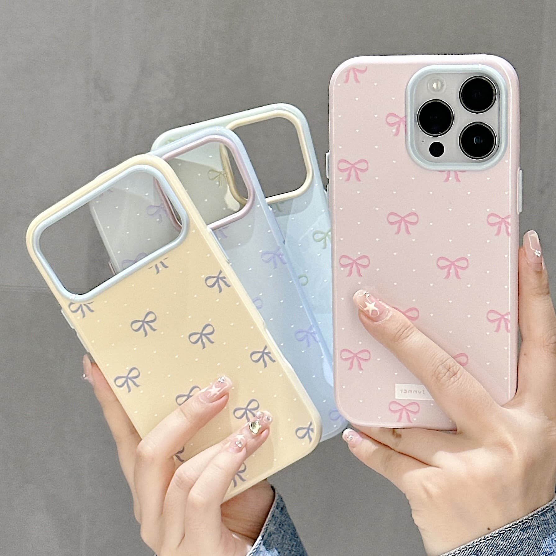 Macaron polka dot bow phone case for iPhone 17 Pro Max/16 Pro/13/14, protective cover for iPhone 15