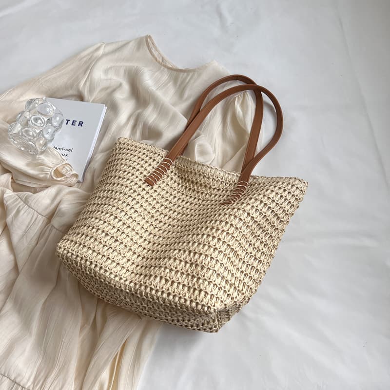 2024 New Straw Bag Fashionable and Versatile Straw Bag Travel Large Capacity Beach Bag Armpit Bag Wholesale Cross-Border