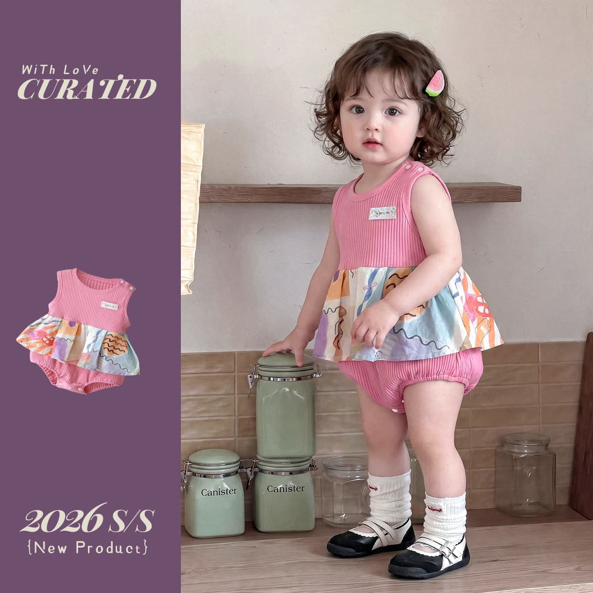 Baby girl Korean style thin coveralls girl summer graffiti cake skirt jumpsuit baby sleeveless fashionable rompers