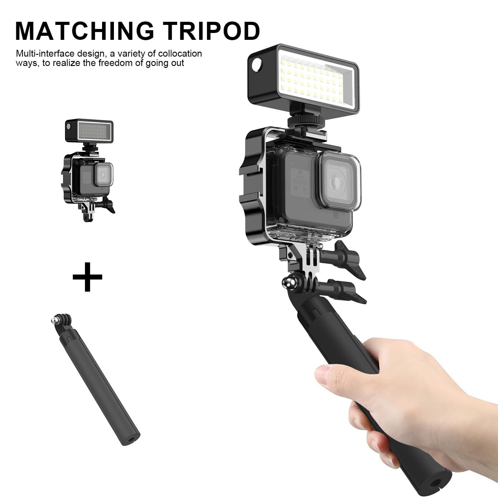 Underwater photography fill light compatible with GoPro action cameras and DJI Action 5 underwater photography waterproof lighting.
