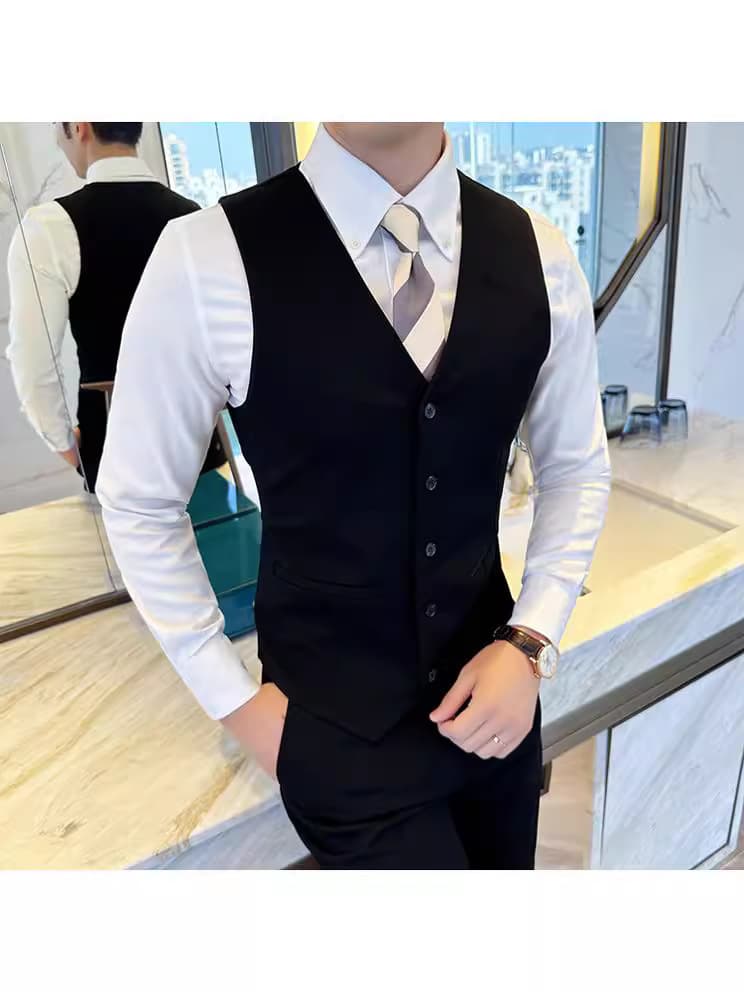 Business formal wear popular European size five-button vest men's slim suit vest 2024 vest men's vest black