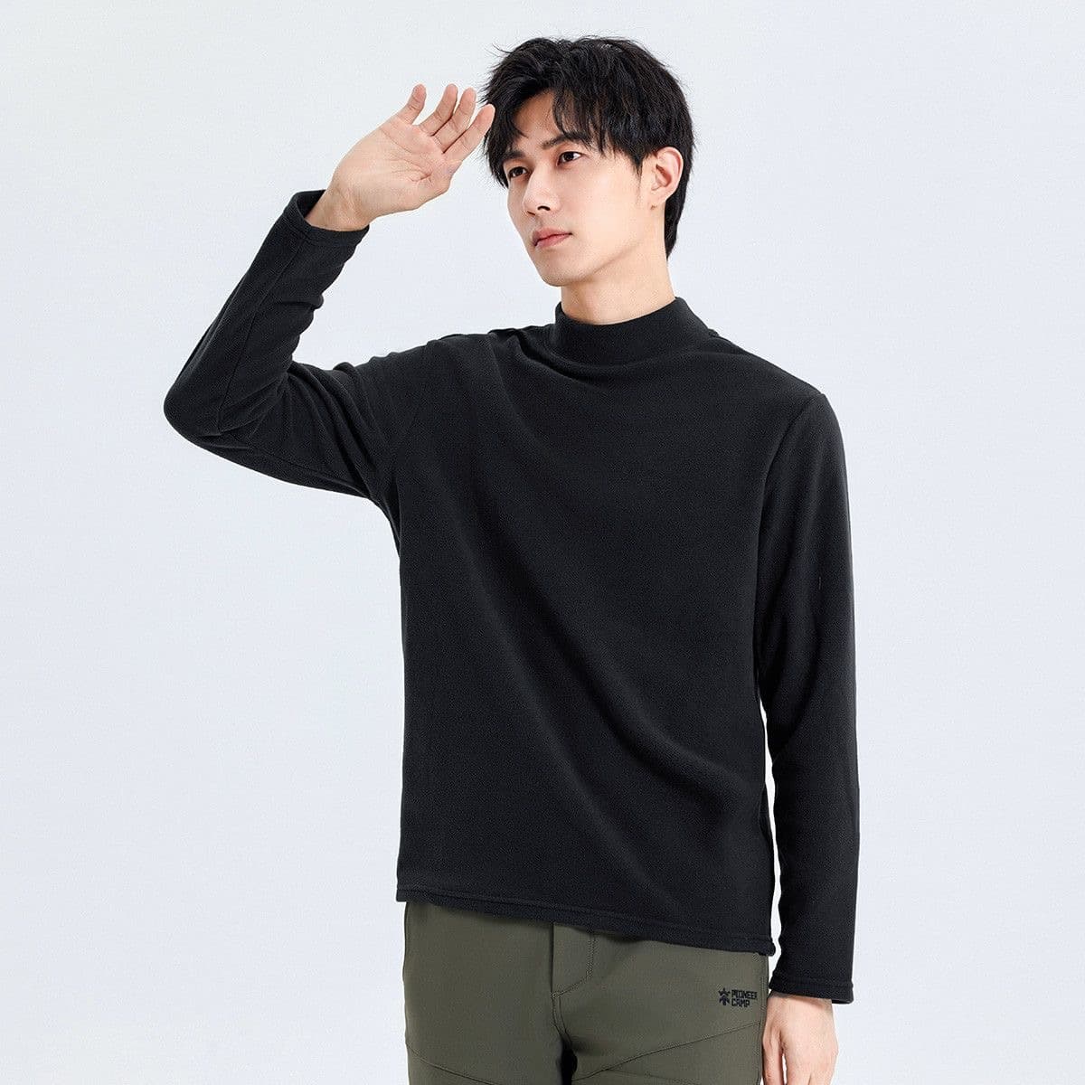 【Double-Sided Velvet】Autumn/Winter Men's Fleece Lined Half High Neck Long Sleeve T-Shirt Warm Autumn Top Base Shirt Knitwear