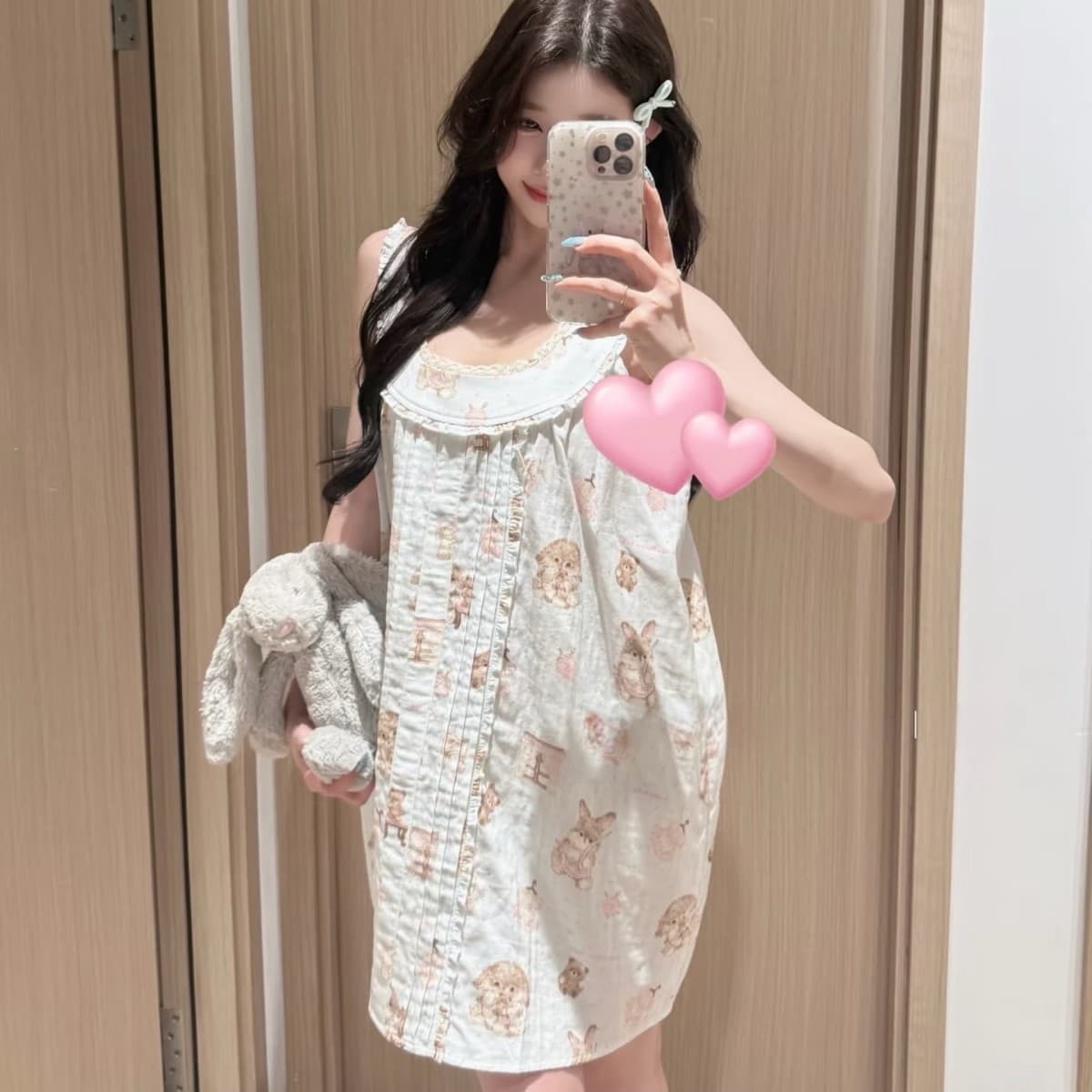 Cotton Nightgown for Women Summer Loose French Sweet Lolita Skirt Cat Paradise Pajamas Women's Homewear
