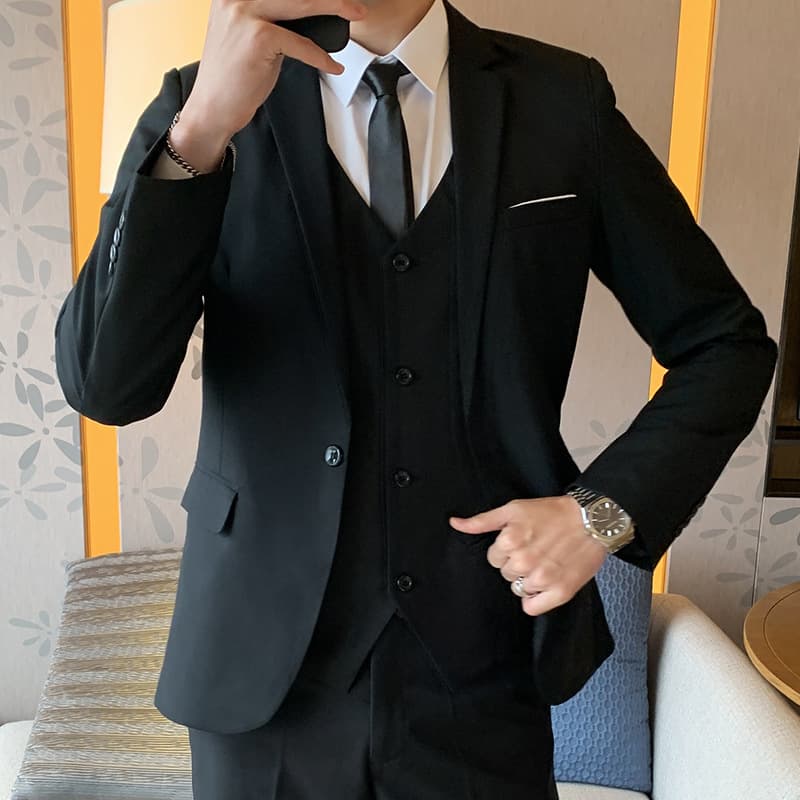 Black Business Suit for Men Professional Formal Wear Deep Blue Workwear Jacket Menswear Casual Occasion Chinese Origin