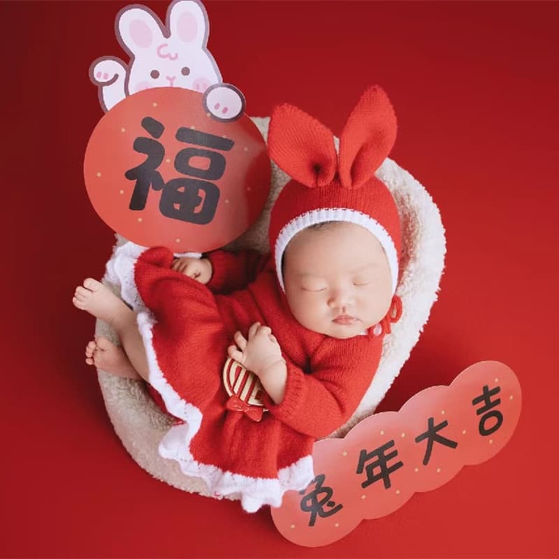 Studio Baby 100-Day Photo Outfit, Infant Full Moon Photo, 100-Day Photography Clothing, Baby Photo Bunny