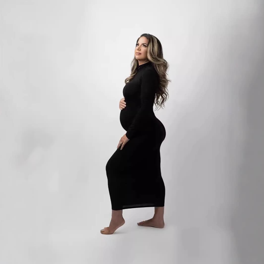 European/American Foreign Trade Amazon High Neck Maternity Slim-fit Dress Long Sleeve Stretchy Daily Wear Long Dress for Pregnancy