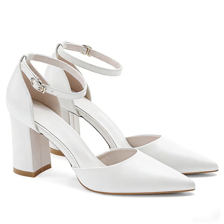 One-line buckle hollow thick heel sandals soft leather comfortable work medium low heel large and small black professional high heels for women