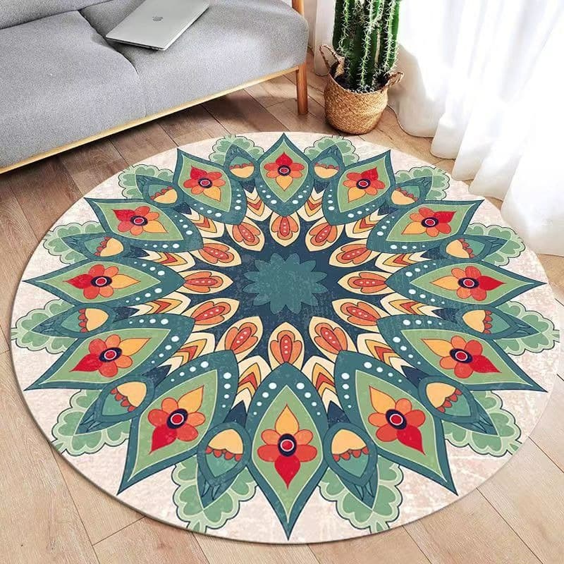 Persian Retro Round Carpet Bedroom Bedside Floor Mat Computer Chair Pad Ethnic Style Living Room Coffee Table Mat Rocking Chair Foot Pad