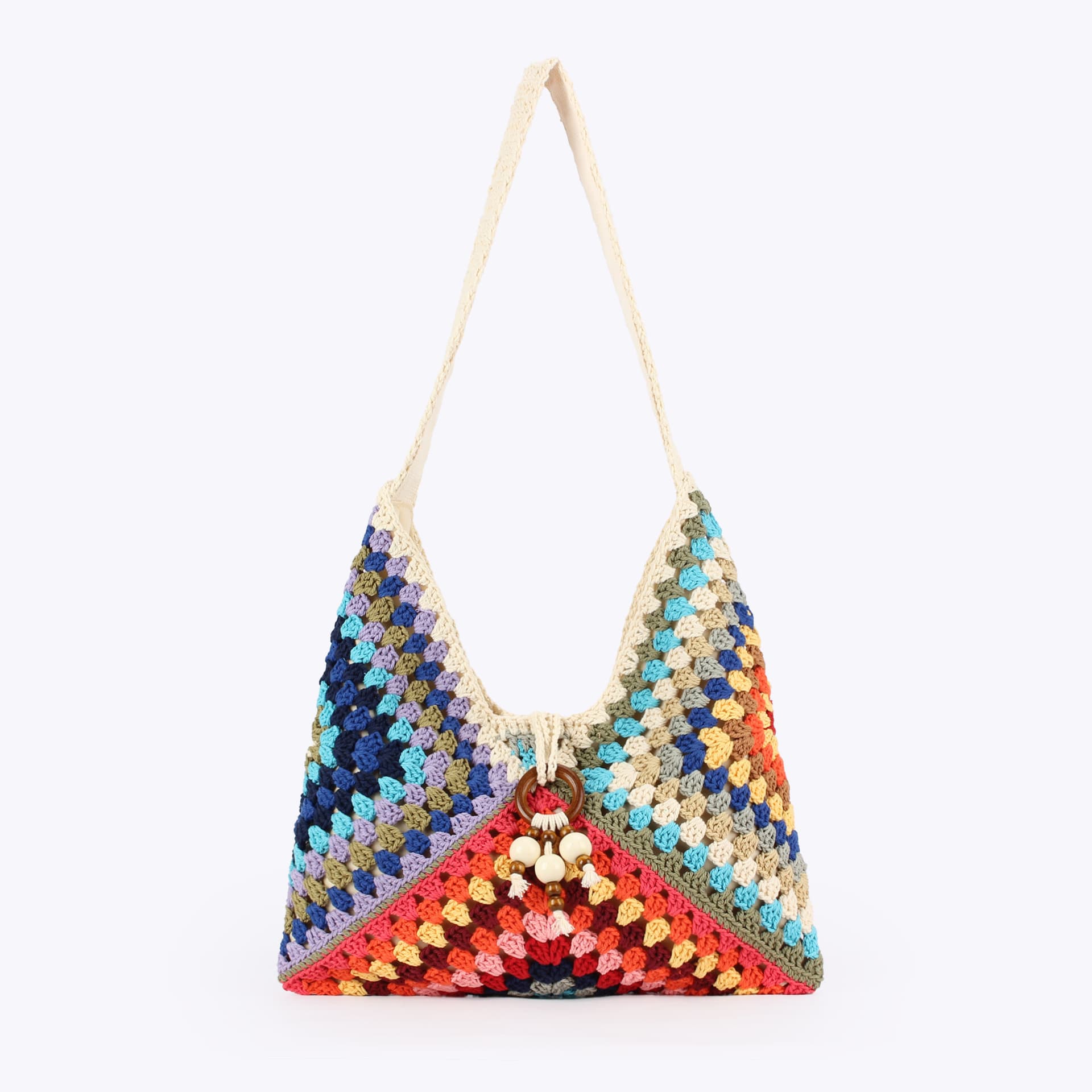 New Colorful Ethnic Style Single Shoulder Cotton Woven Bag Beach Vacation Style Versatile Niche Women's Bag