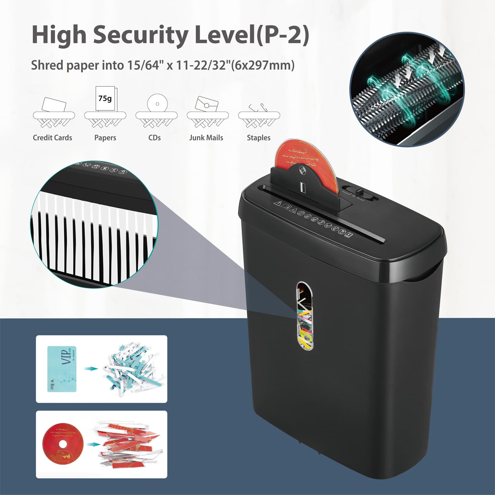 Lingya SD108P Shredder, Office 12L Large Capacity Electric Small Strip 2-Level Home Cross-Border 8-Sheet Shredder