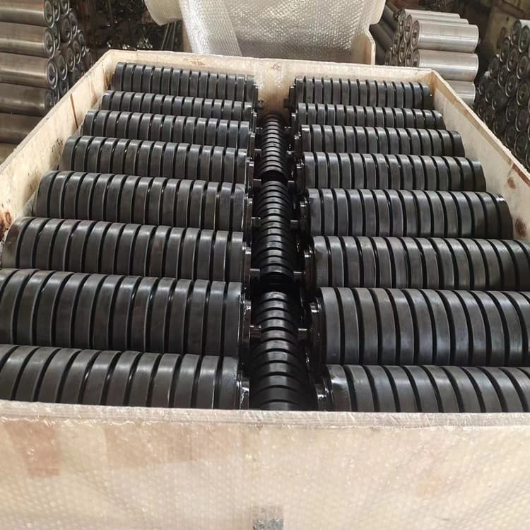 Manufacturer Supply Buffer Idlers, Wear and High-Temperature Resistant Rubber Ring Production, Custom Belt Conveyor Buffer Idlers