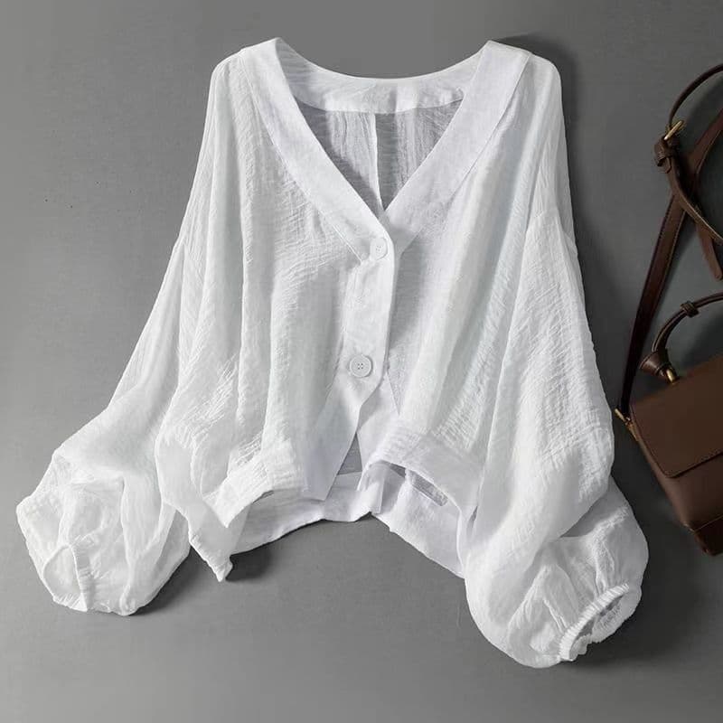 2026 Summer Loose Lightweight Short Jacket for Women, Sheer Slimming Sun Protection Shirt, Casual Age-Defying Long-Sleeve Blouse