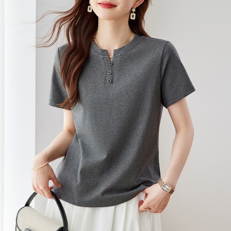 Women's Short-Sleeve T-Shirt 2026 New Summer Hot-Selling Slim-Fit Gray Top Half-Sleeve Tee Shirt